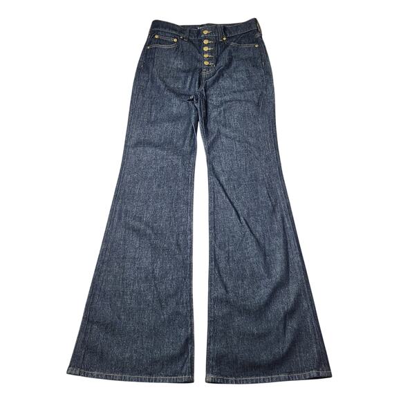 J.Crew High Rise '96 Flare Jeans Exposed Button Fly Dark Resin Rinse Wash 26 - Picture 3 of 10